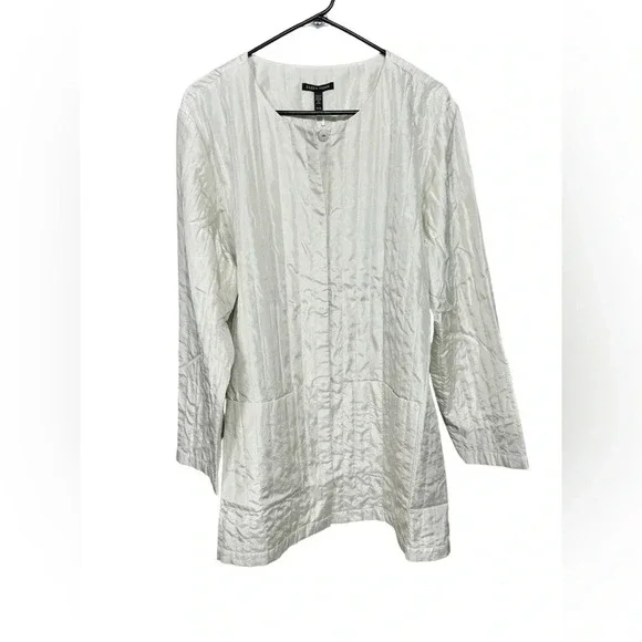 Eileen Fisher Silk Habutai Quilted Round Neck Jacket in Bone Color NWT Size XL - Picture 8 of 12